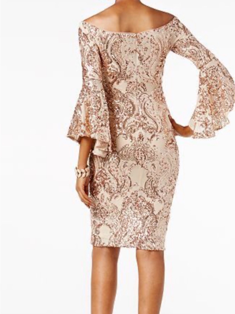 Betsy & Adam Rose Pink Sequin Off-Shoulder Dress 12 - Picture 7 of 7